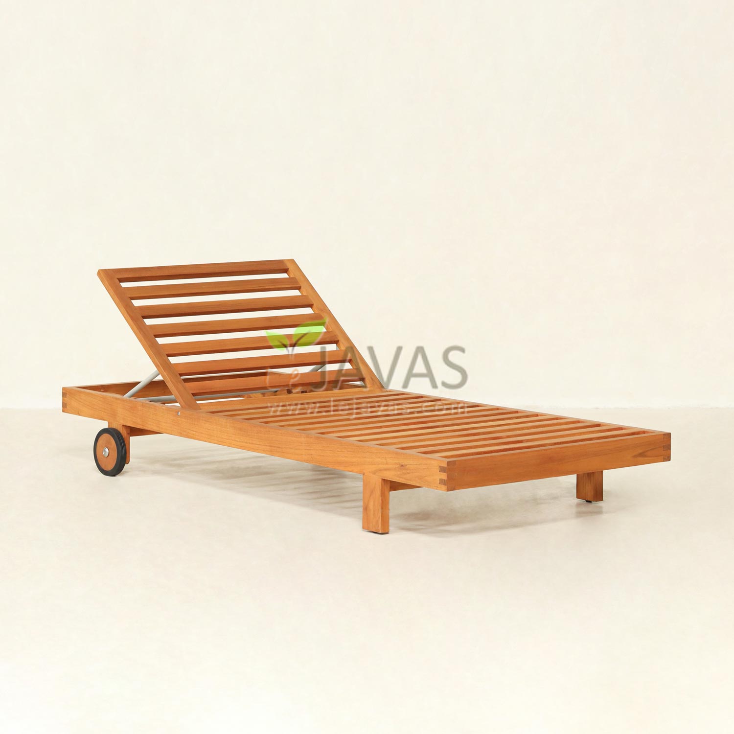 Dareen Lounger solid teak sun lounger with adjustable backrest and wheels, outdoor pool lounger handcrafted in Jepara Indonesia for hotel and resort projects