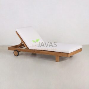 Elora Lounger teak sun lounger with reclining backrest and wheels, outdoor pool lounger handcrafted in Jepara Indonesia for hotel and resort projects